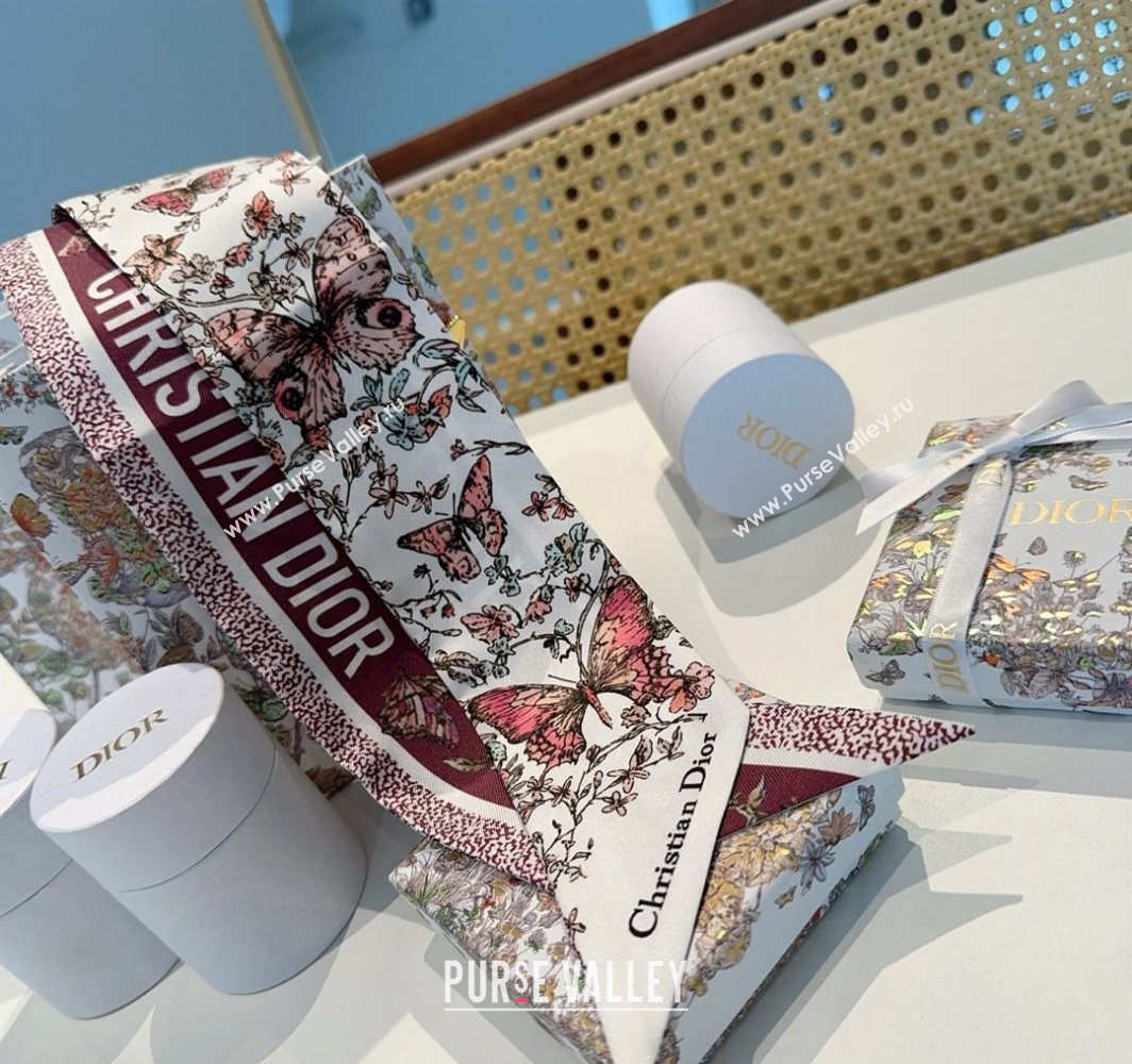 Dior Mitzah Butterfly Silk Bandeau Scarf Dark Burgundy 2025 DR03191 (XMN-250319001)