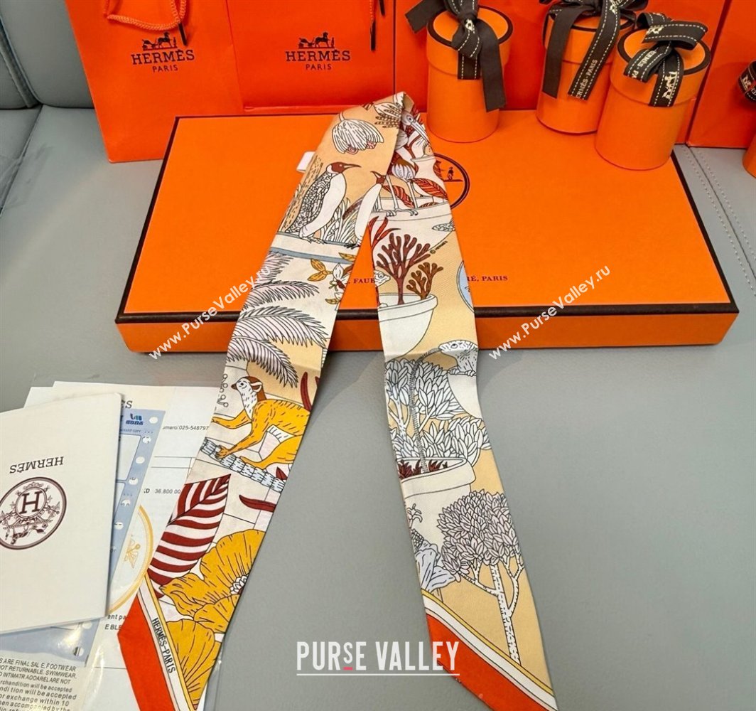 Hermes Magic Park Silk Twilly Bandeau Scarf 5x86cm Orange 2025 (XMN-250318124)