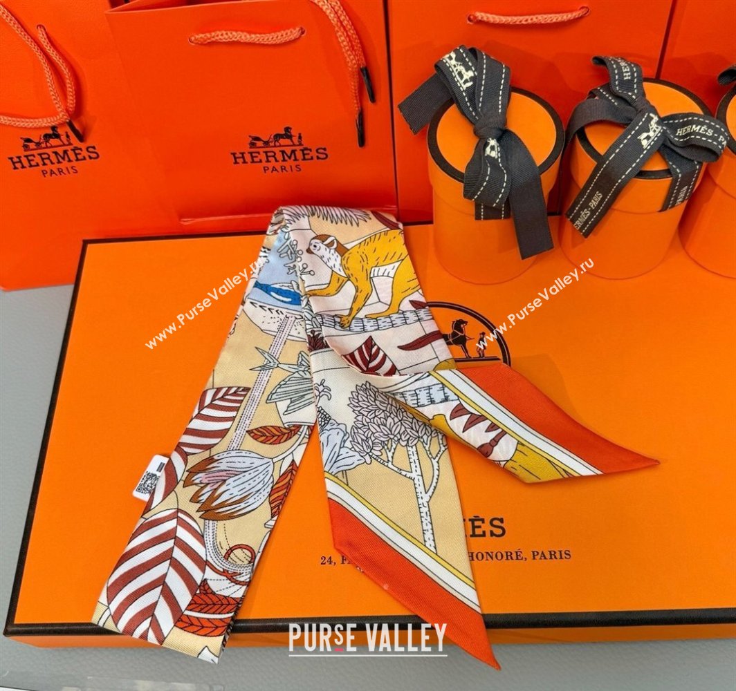 Hermes Magic Park Silk Twilly Bandeau Scarf 5x86cm Orange 2025 (XMN-250318124)