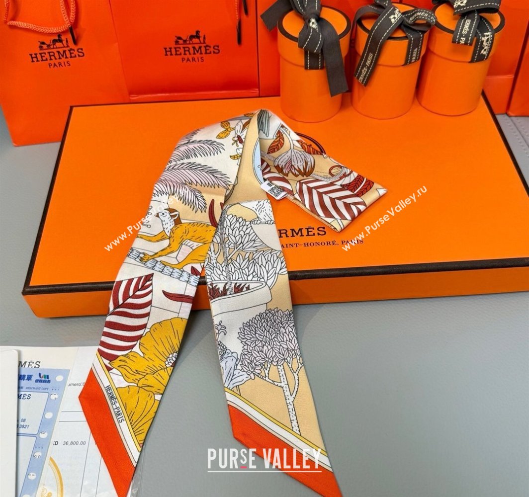 Hermes Magic Park Silk Twilly Bandeau Scarf 5x86cm Orange 2025 (XMN-250318124)
