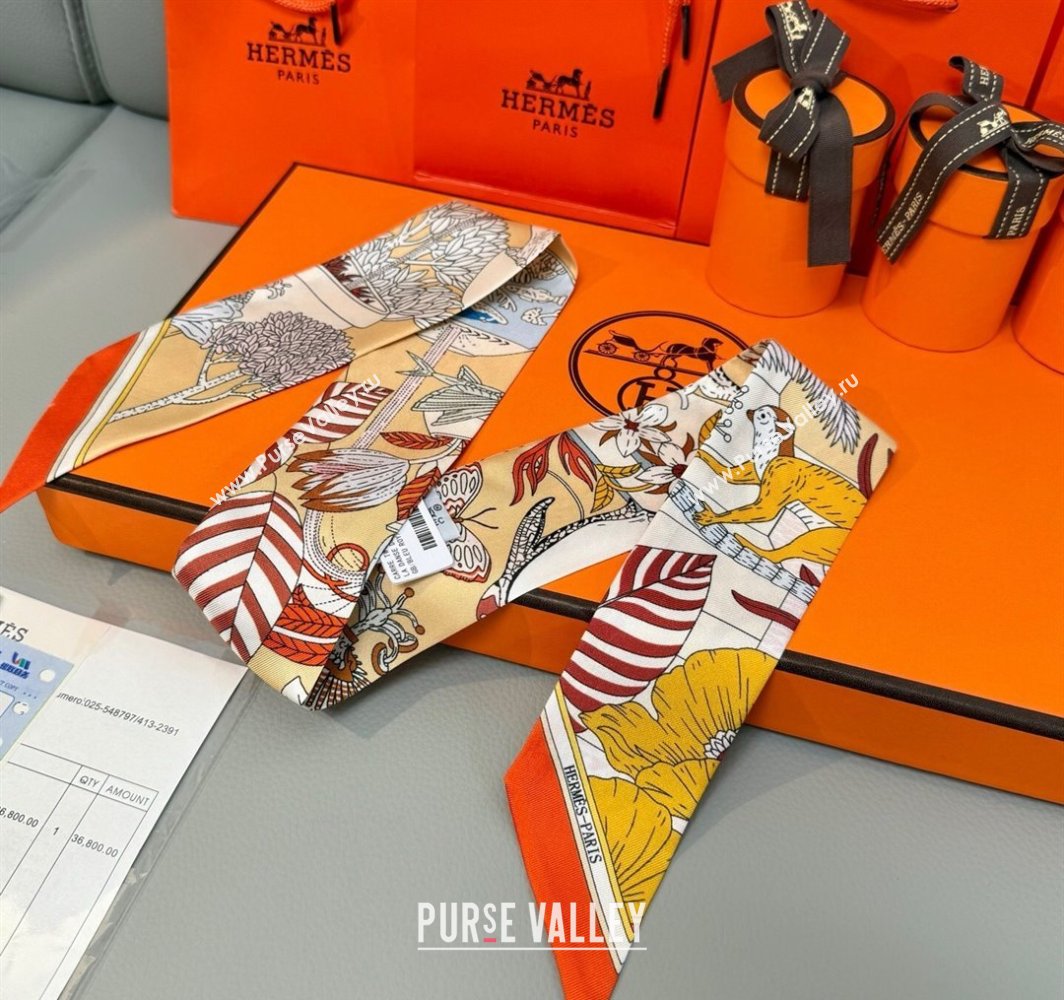 Hermes Magic Park Silk Twilly Bandeau Scarf 5x86cm Orange 2025 (XMN-250318124)