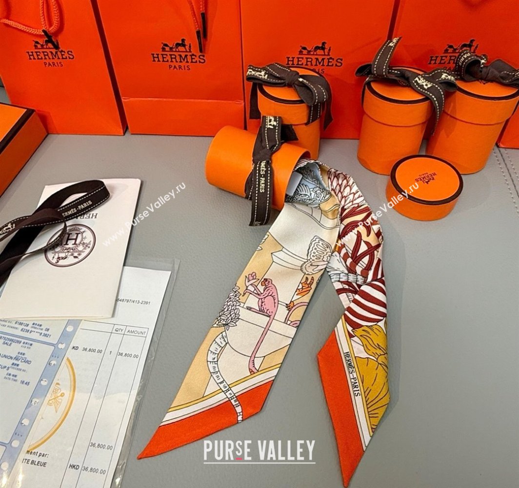 Hermes Magic Park Silk Twilly Bandeau Scarf 5x86cm Orange 2025 (XMN-250318124)