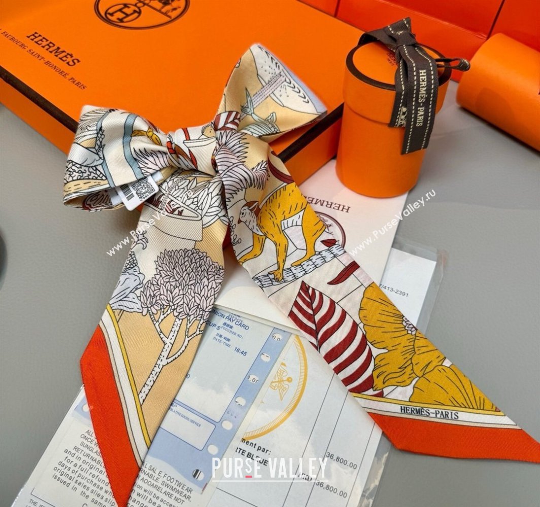 Hermes Magic Park Silk Twilly Bandeau Scarf 5x86cm Orange 2025 (XMN-250318124)