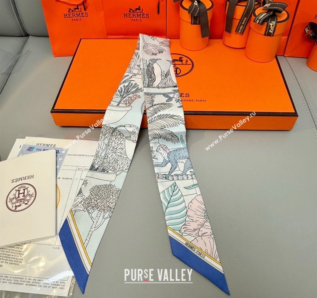 Hermes Magic Park Silk Twilly Bandeau Scarf 5x86cm Sky Blue 2025 (XMN-250318123)