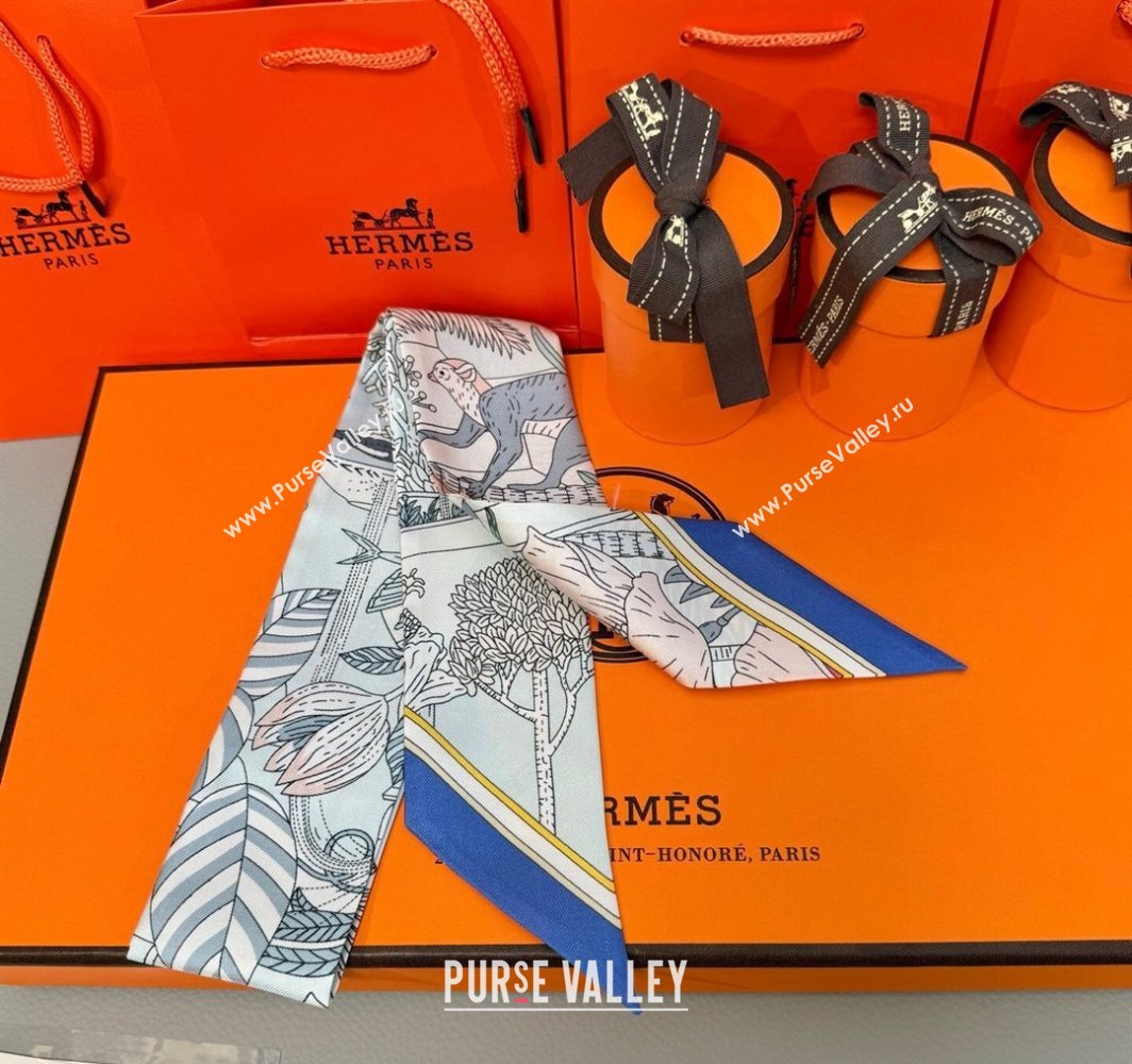 Hermes Magic Park Silk Twilly Bandeau Scarf 5x86cm Sky Blue 2025 (XMN-250318123)