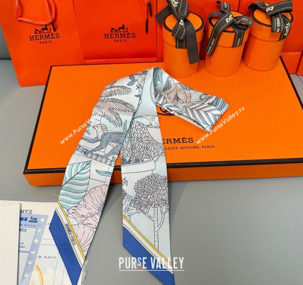 Hermes Magic Park Silk Twilly Bandeau Scarf 5x86cm Sky Blue 2025 (XMN-250318123)