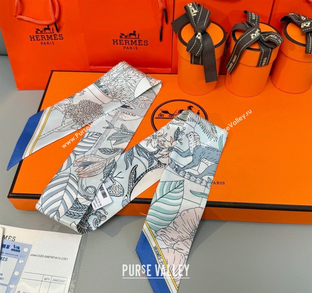 Hermes Magic Park Silk Twilly Bandeau Scarf 5x86cm Sky Blue 2025 (XMN-250318123)