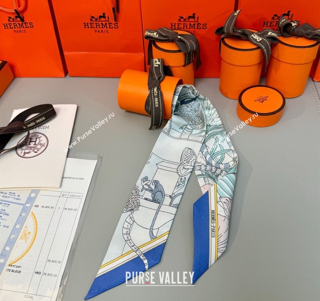 Hermes Magic Park Silk Twilly Bandeau Scarf 5x86cm Sky Blue 2025 (XMN-250318123)