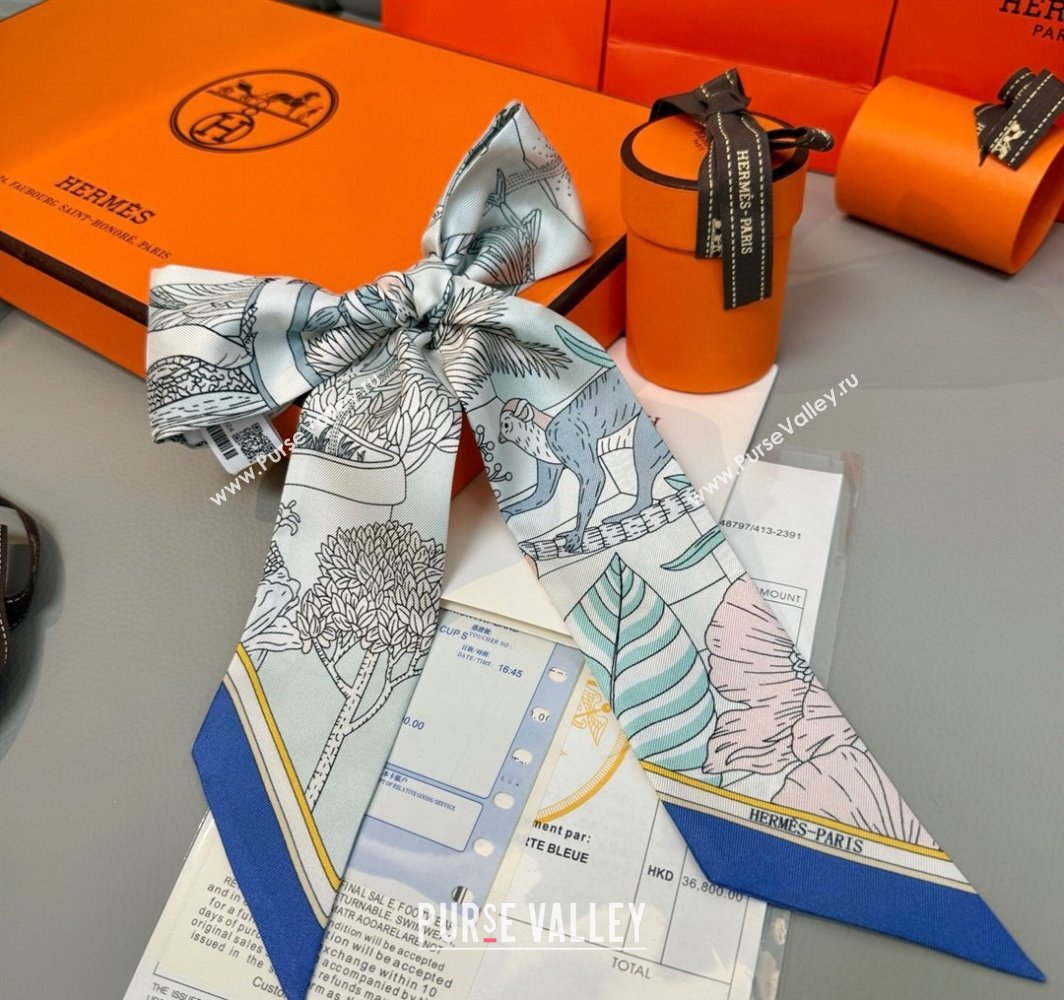 Hermes Magic Park Silk Twilly Bandeau Scarf 5x86cm Sky Blue 2025 (XMN-250318123)