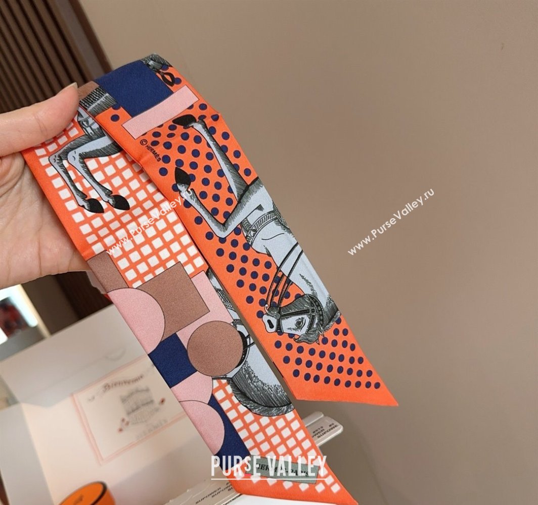 Hermes Cavalier en Formes Silk Twilly Bandeau Scarf 5x86cm Orange 2025 (XMN-250318117)