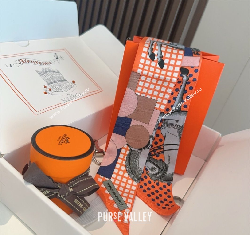 Hermes Cavalier en Formes Silk Twilly Bandeau Scarf 5x86cm Orange 2025 (XMN-250318117)