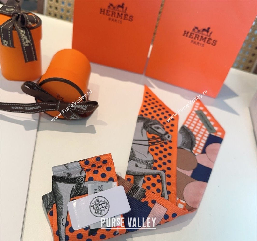 Hermes Cavalier en Formes Silk Twilly Bandeau Scarf 5x86cm Orange 2025 (XMN-250318117)