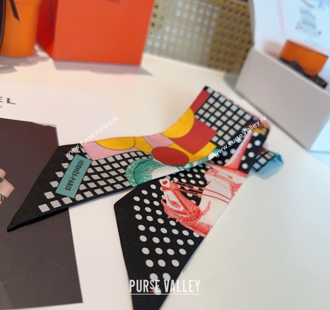 Hermes Cavalier en Formes Silk Twilly Bandeau Scarf 5x86cm Black 2025 (XMN-250318116)
