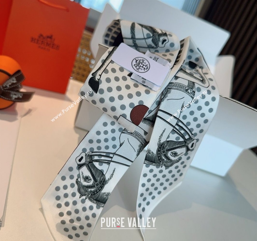 Hermes Cavalier en Formes Silk Twilly Bandeau Scarf 5x86cm White2 2025 (XMN-250318115)