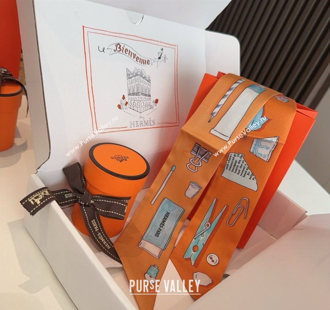Hermes In the Pocket Silk Twilly Bandeau Scarf 5x85cm Orange 2025 (XMN-250318111)