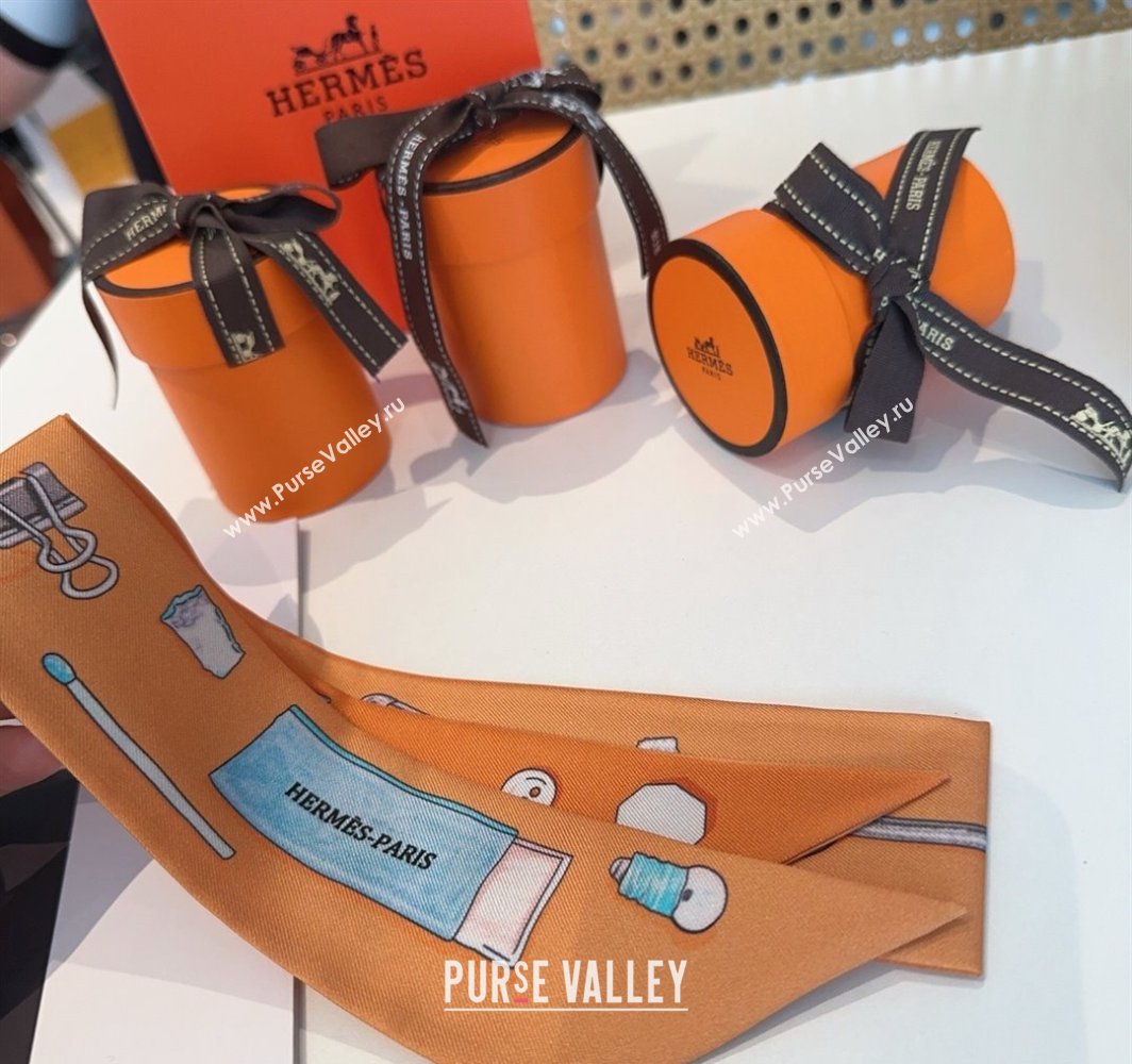 Hermes In the Pocket Silk Twilly Bandeau Scarf 5x85cm Orange 2025 (XMN-250318111)