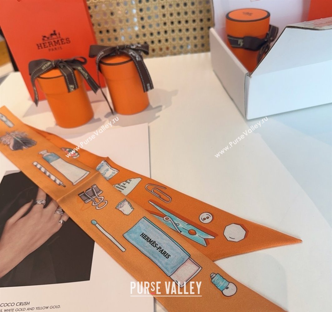 Hermes In the Pocket Silk Twilly Bandeau Scarf 5x85cm Orange 2025 (XMN-250318111)