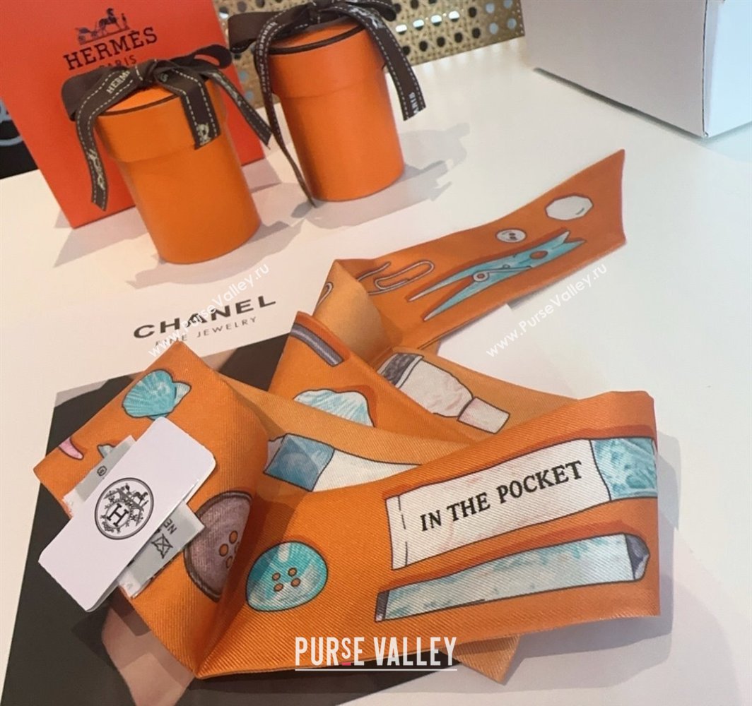 Hermes In the Pocket Silk Twilly Bandeau Scarf 5x85cm Orange 2025 (XMN-250318111)