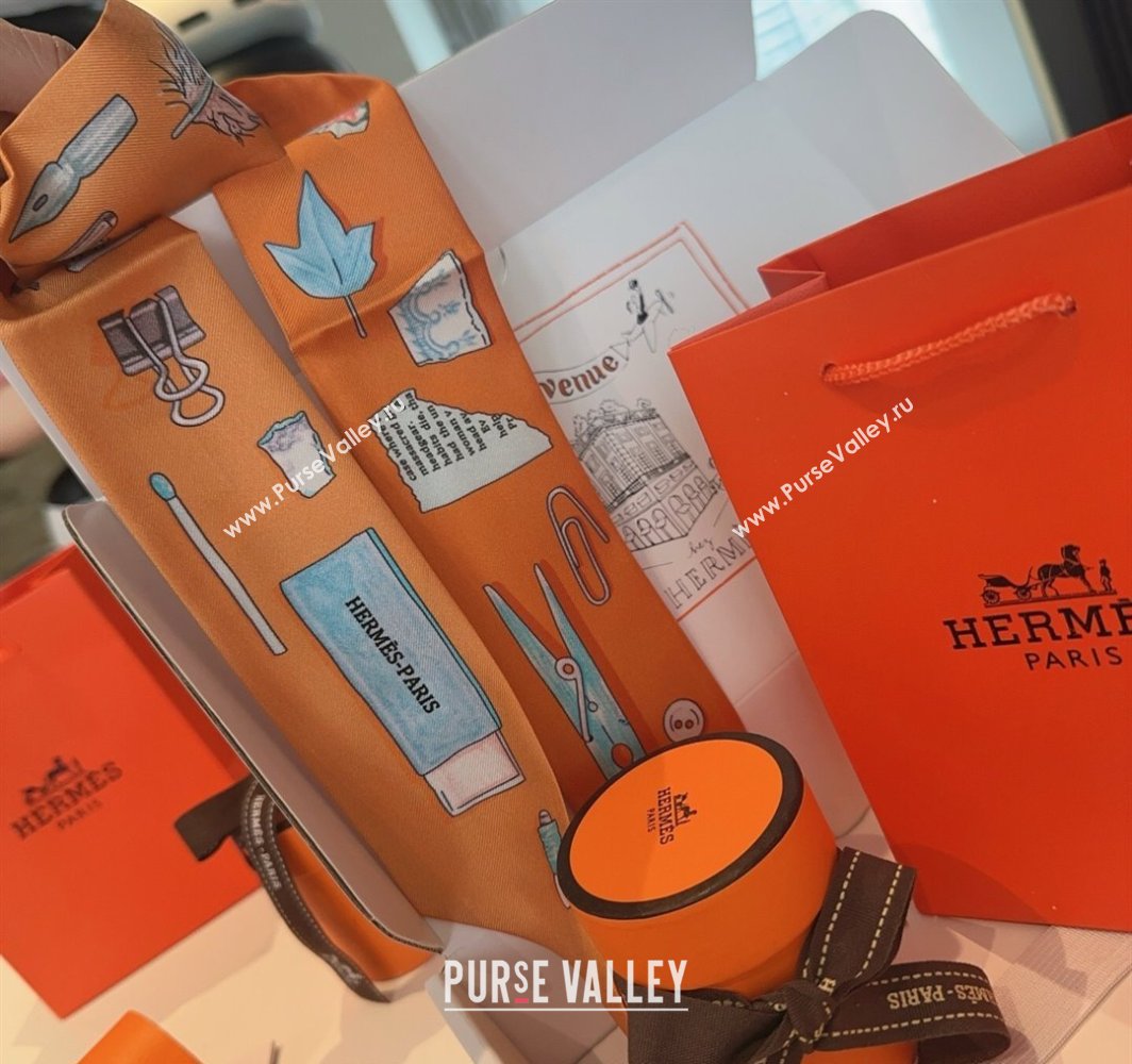 Hermes In the Pocket Silk Twilly Bandeau Scarf 5x85cm Orange 2025 (XMN-250318111)