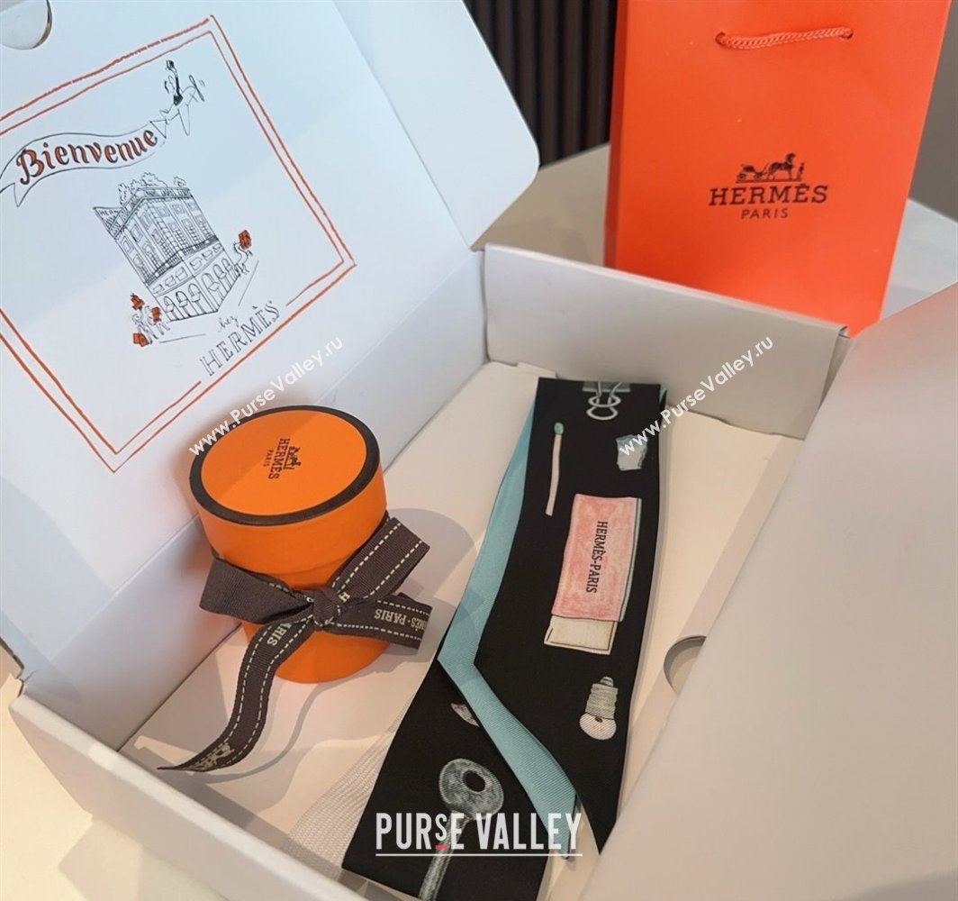 Hermes In the Pocket Silk Twilly Bandeau Scarf 5x85cm Black 2025 (XMN-250318110)