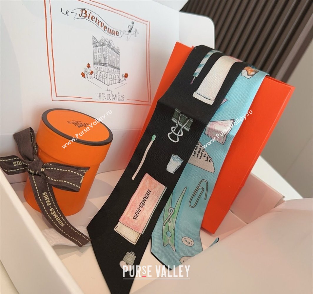 Hermes In the Pocket Silk Twilly Bandeau Scarf 5x85cm Black 2025 (XMN-250318110)