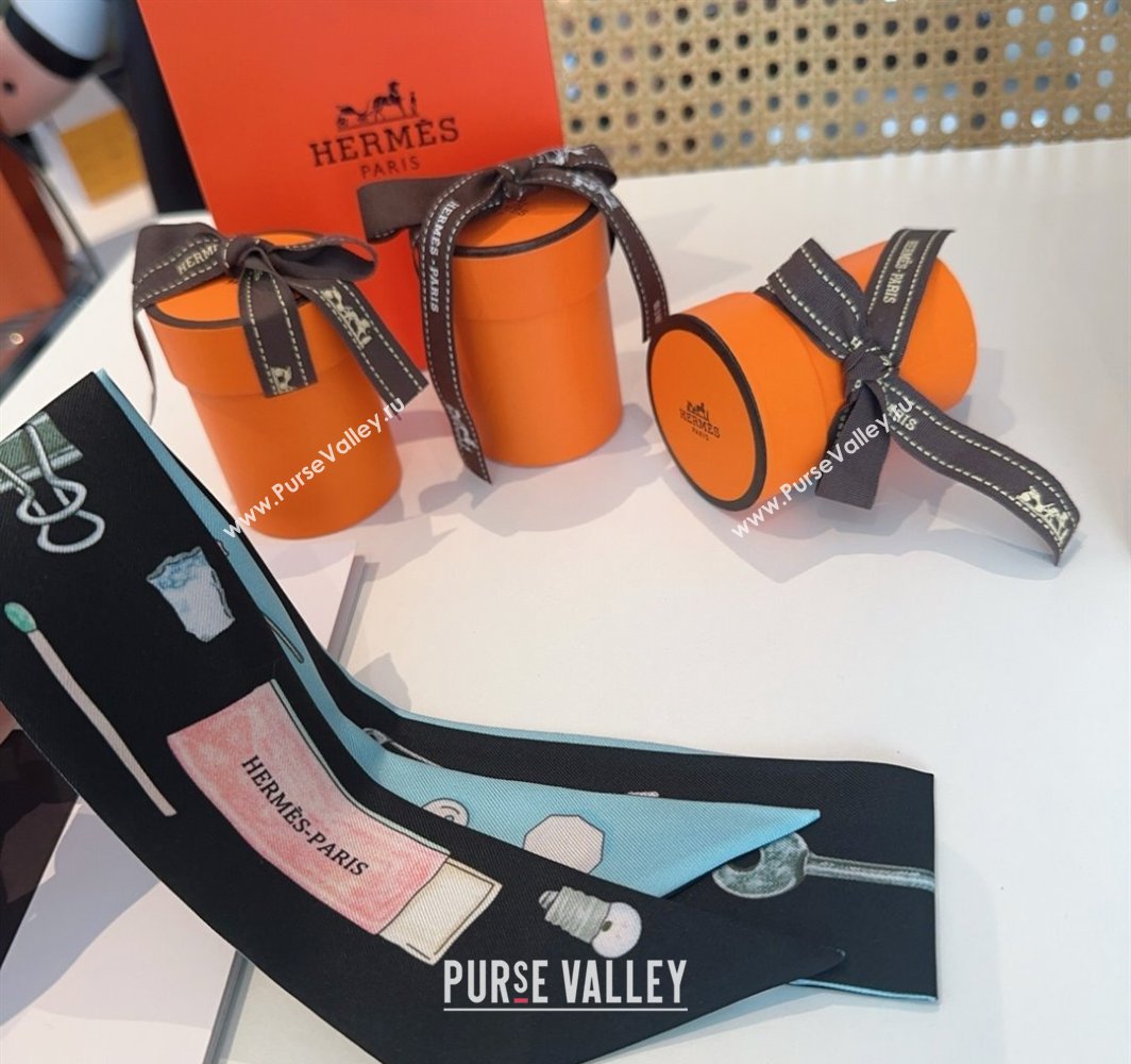 Hermes In the Pocket Silk Twilly Bandeau Scarf 5x85cm Black 2025 (XMN-250318110)