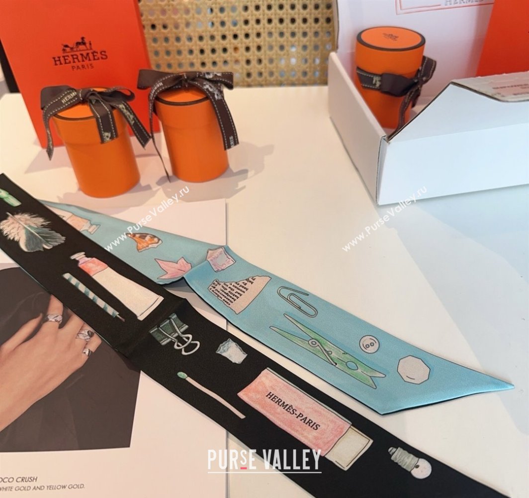 Hermes In the Pocket Silk Twilly Bandeau Scarf 5x85cm Black 2025 (XMN-250318110)