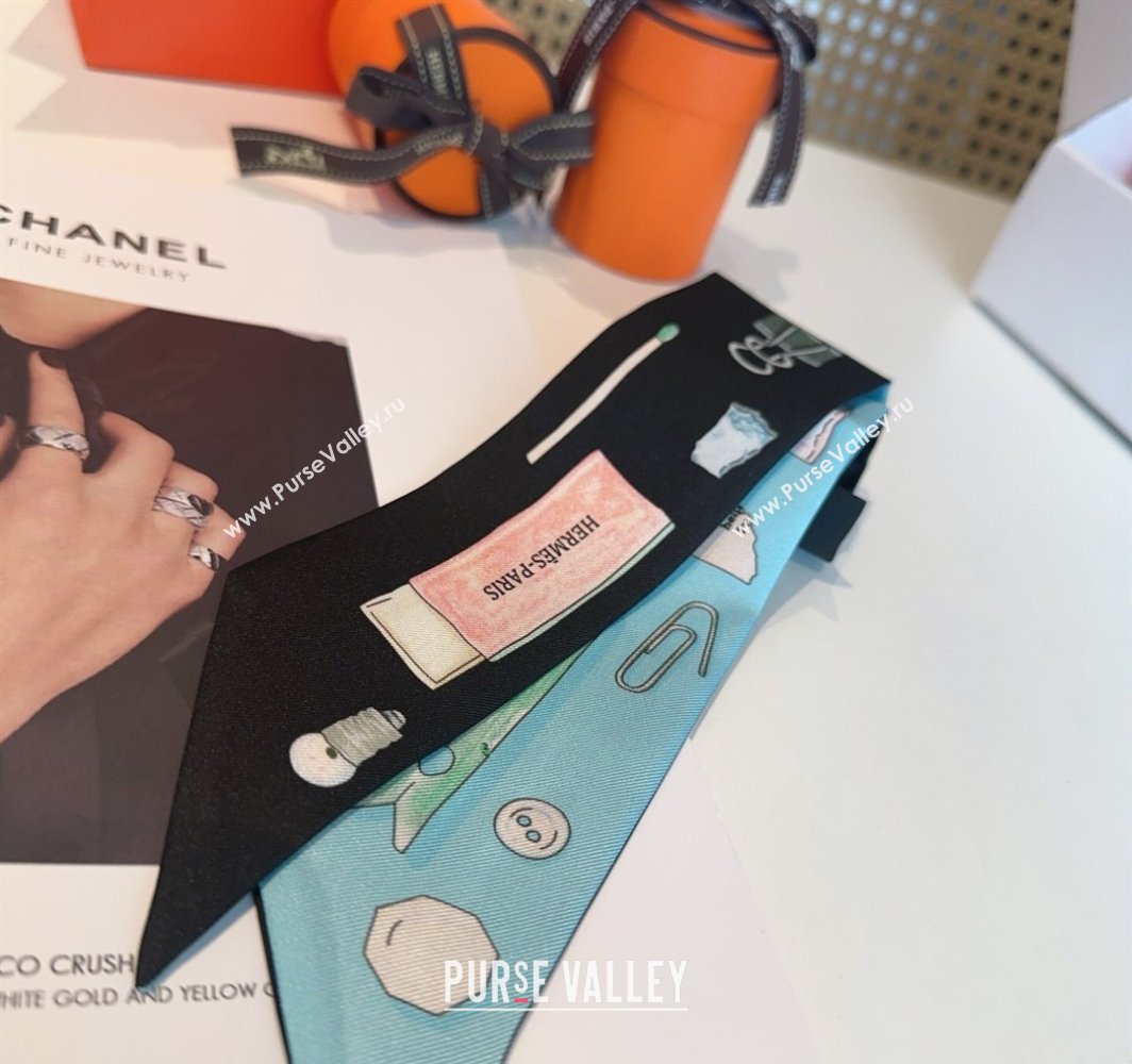 Hermes In the Pocket Silk Twilly Bandeau Scarf 5x85cm Black 2025 (XMN-250318110)