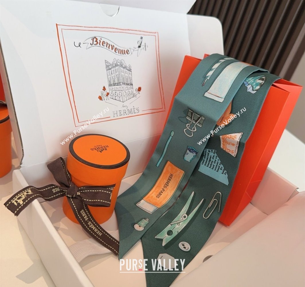 Hermes In the Pocket Silk Twilly Bandeau Scarf 5x85cm Green 2025 (XMN-250318109)