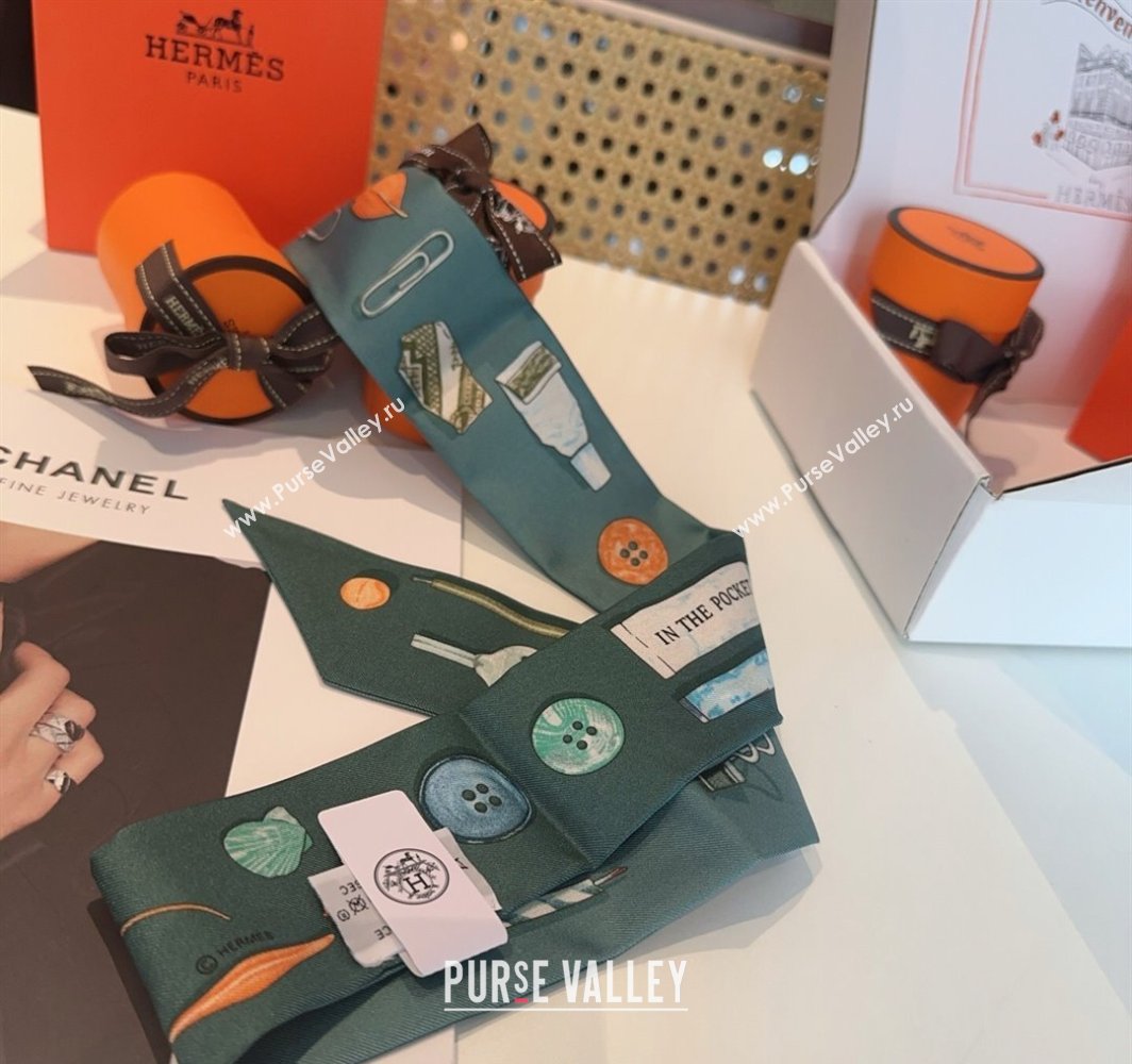 Hermes In the Pocket Silk Twilly Bandeau Scarf 5x85cm Green 2025 (XMN-250318109)