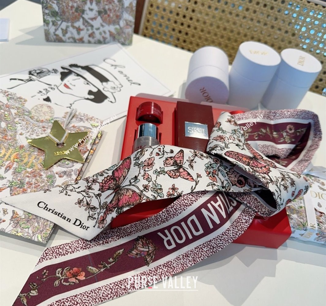 Dior Mitzah Butterfly Silk Bandeau Scarf Dark Burgundy 2025 DR03191 (XMN-250319001)