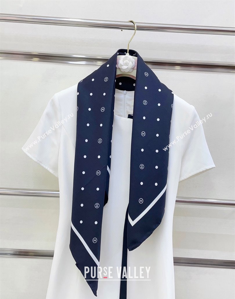 Chanel Circle CC Silk Square Scarf 90x90cm Navy Blue 2025 CH051306 (SHI-250513136)
