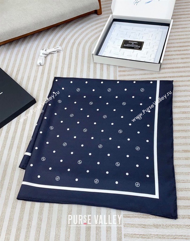 Chanel Circle CC Silk Square Scarf 90x90cm Navy Blue 2025 CH051306 (SHI-250513136)
