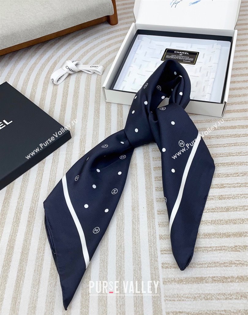 Chanel Circle CC Silk Square Scarf 90x90cm Navy Blue 2025 CH051306 (SHI-250513136)