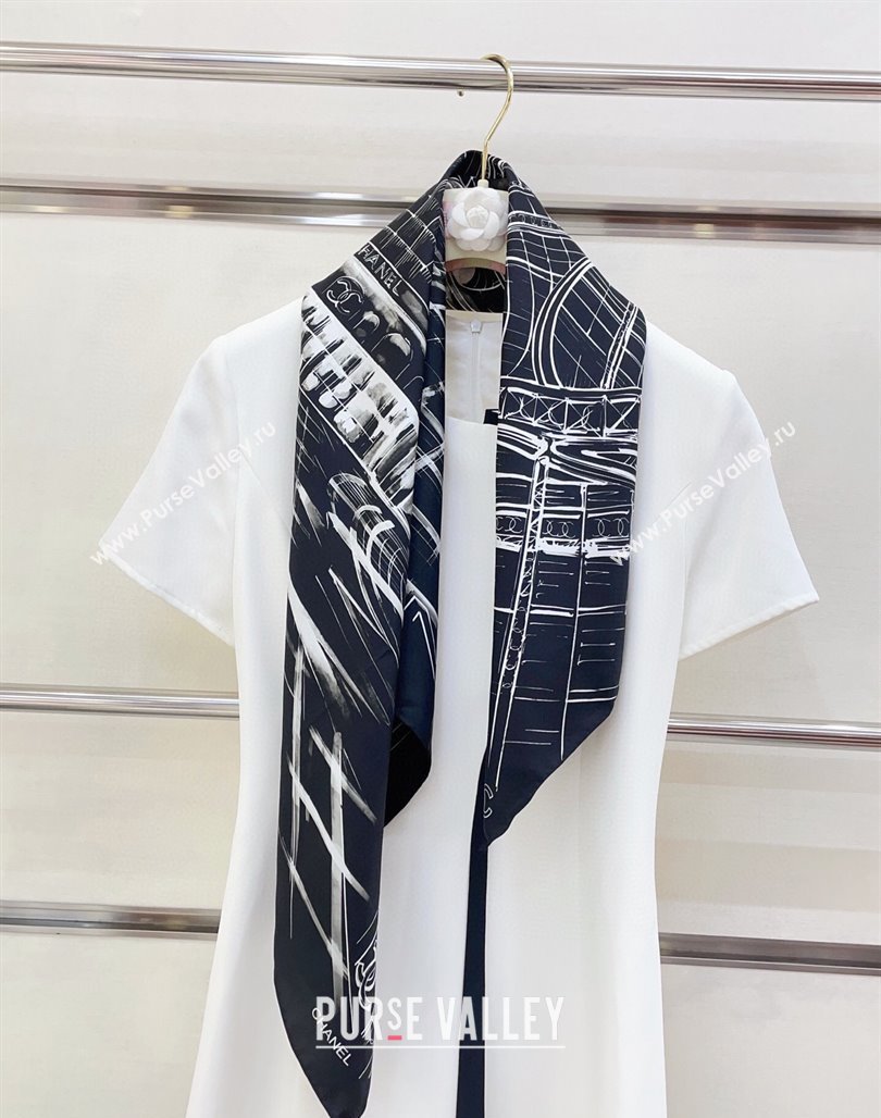 Chanel Palace Hall Silk Square Scarf 90x90cm Navy Blue 2025 CH051311 (SHI-250513145)