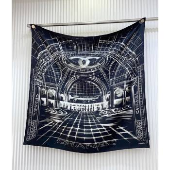 Chanel Palace Hall Silk Square Scarf 90x90cm Navy Blue 2025 CH051311 (SHI-250513145)