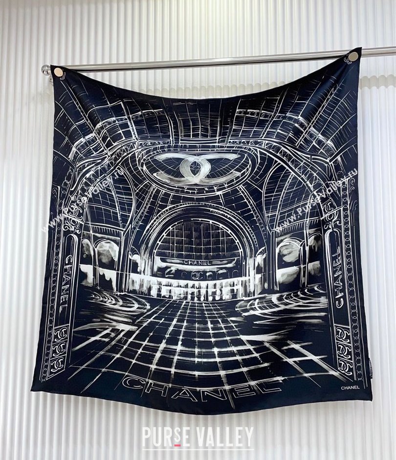 Chanel Palace Hall Silk Square Scarf 90x90cm Navy Blue 2025 CH051311 (SHI-250513145)
