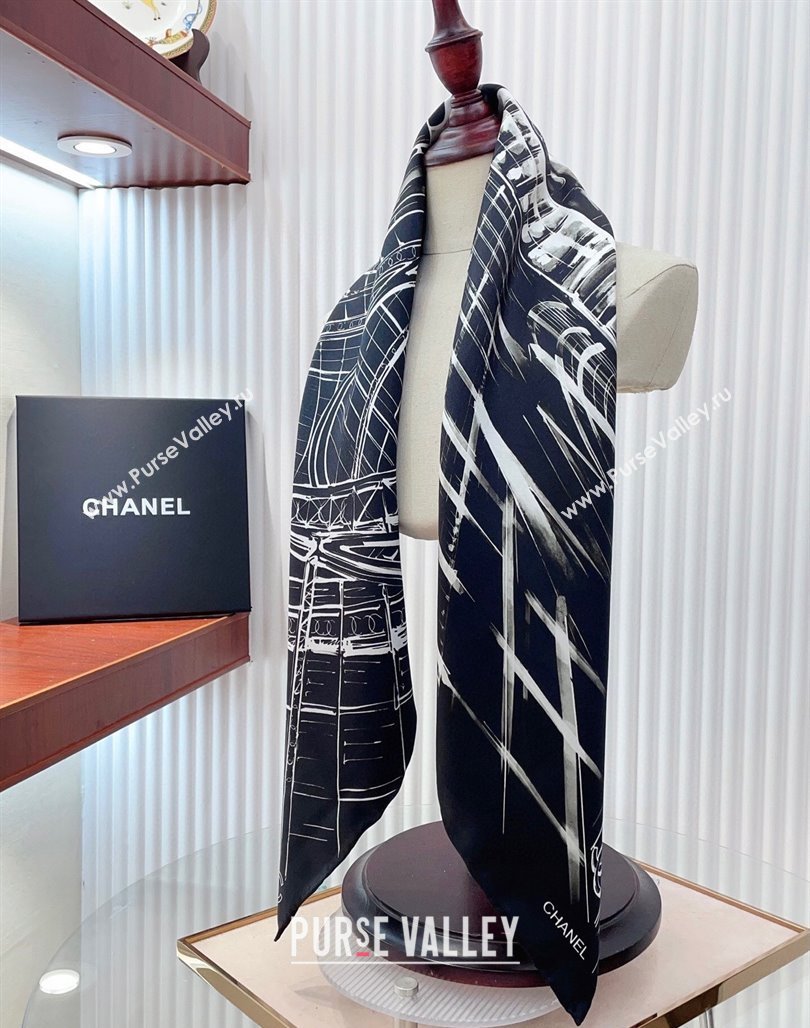 Chanel Palace Hall Silk Square Scarf 90x90cm Navy Blue 2025 CH051311 (SHI-250513145)