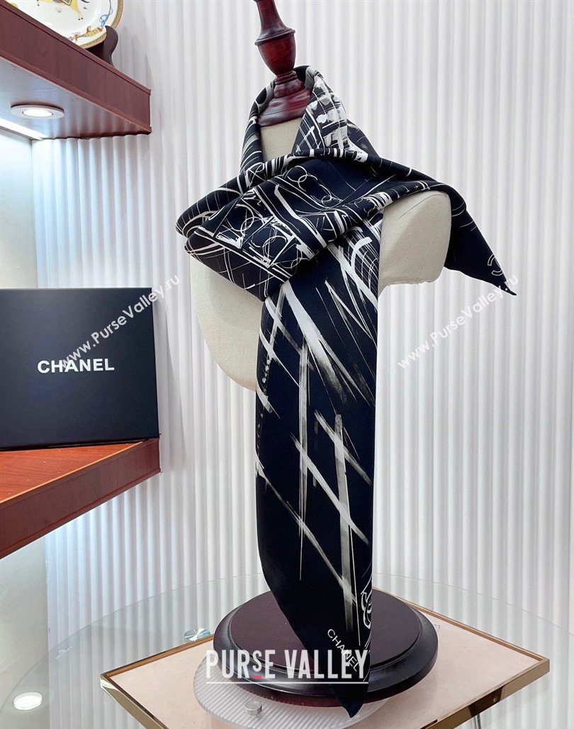 Chanel Palace Hall Silk Square Scarf 90x90cm Navy Blue 2025 CH051311 (SHI-250513145)