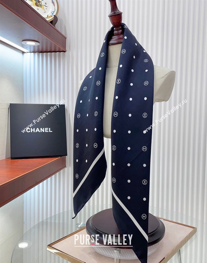 Chanel Circle CC Silk Square Scarf 90x90cm Navy Blue 2025 CH051306 (SHI-250513136)