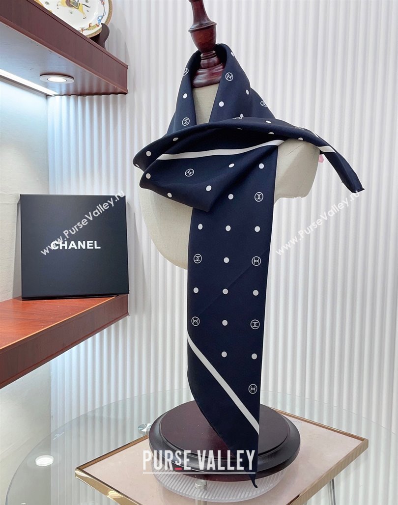 Chanel Circle CC Silk Square Scarf 90x90cm Navy Blue 2025 CH051306 (SHI-250513136)