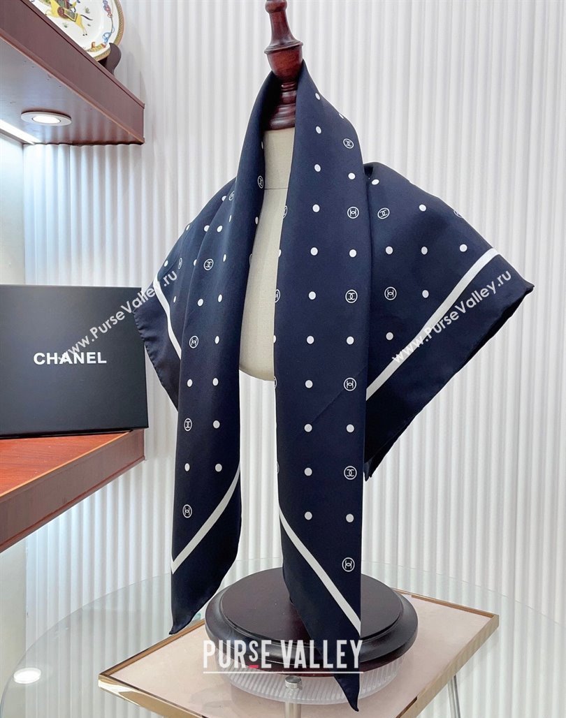 Chanel Circle CC Silk Square Scarf 90x90cm Navy Blue 2025 CH051306 (SHI-250513136)