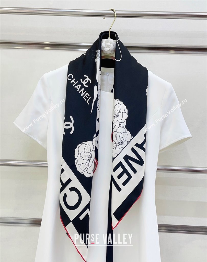 Chanel Coco Silk Square Scarf 90x90cm Black 2025 CH051312 (SHI-250513147)