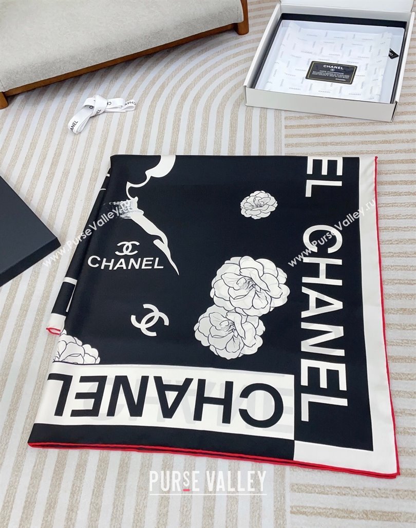 Chanel Coco Silk Square Scarf 90x90cm Black 2025 CH051312 (SHI-250513147)