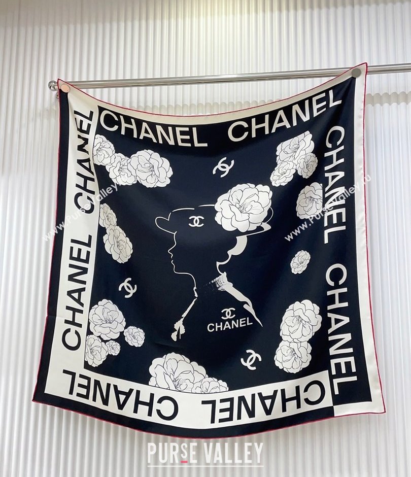 Chanel Coco Silk Square Scarf 90x90cm Black 2025 CH051312 (SHI-250513147)