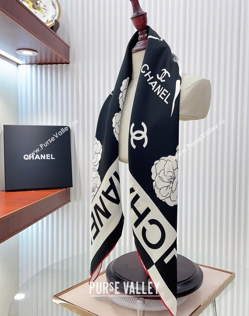 Chanel Coco Silk Square Scarf 90x90cm Black 2025 CH051312 (SHI-250513147)