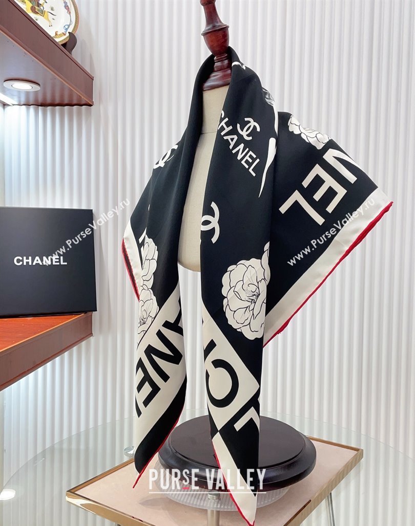 Chanel Coco Silk Square Scarf 90x90cm Black 2025 CH051312 (SHI-250513147)