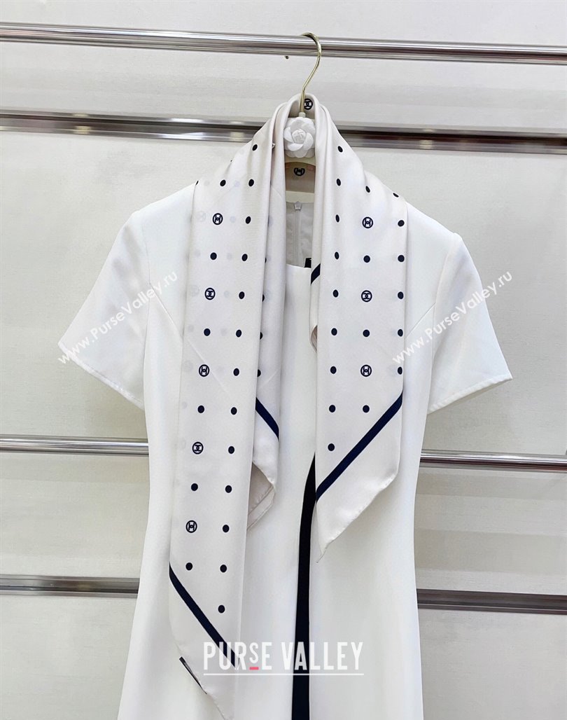 Chanel Circle CC Silk Square Scarf 90x90cm White 2025 CH051306 (SHI-250513135)