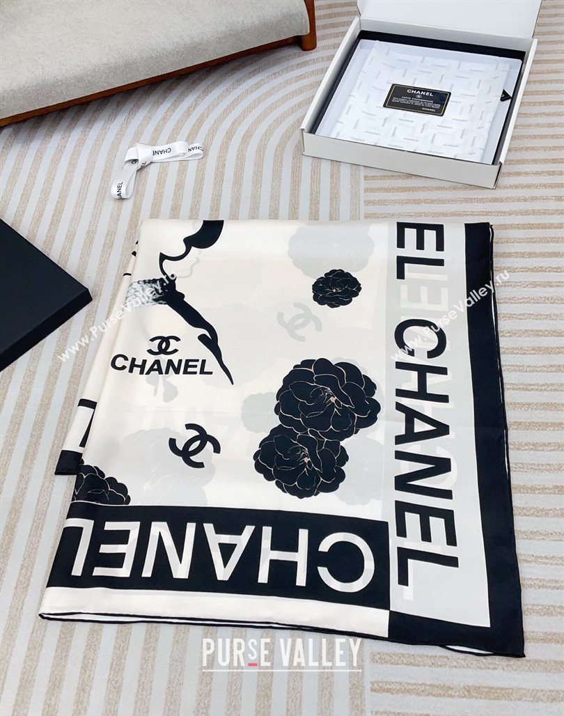 Chanel Coco Silk Square Scarf 90x90cm White 2025 CH051312 (SHI-250513148)