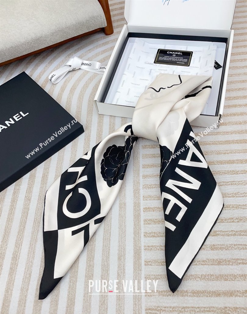 Chanel Coco Silk Square Scarf 90x90cm White 2025 CH051312 (SHI-250513148)